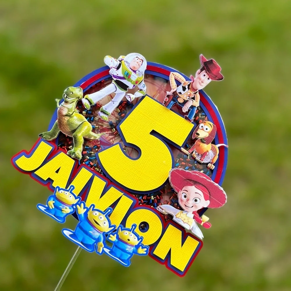 Handmade 3D Toy Story Cake Topper – Custom Name & Age – Shaker + Light-Up